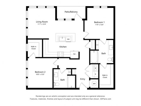 a floor plan of a unit with a bedroom and a living room